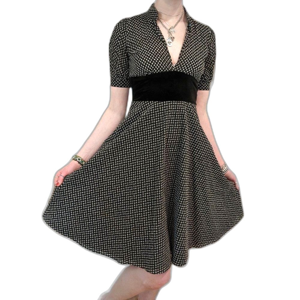 MASON by MICHELLE MASON Black Eyelet Lace & Velvet Swing 50s Look Midi Dress Sz2